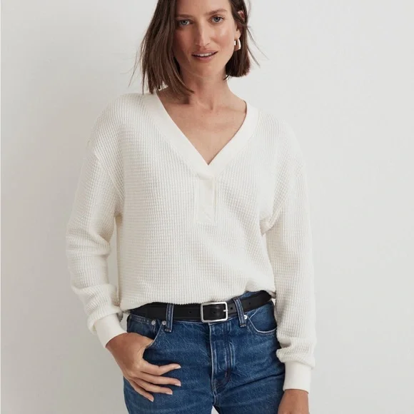 Madewell Brushed Waffle V-Neck Tee Size XXS (VERY oversized) - Picture 2 of 6